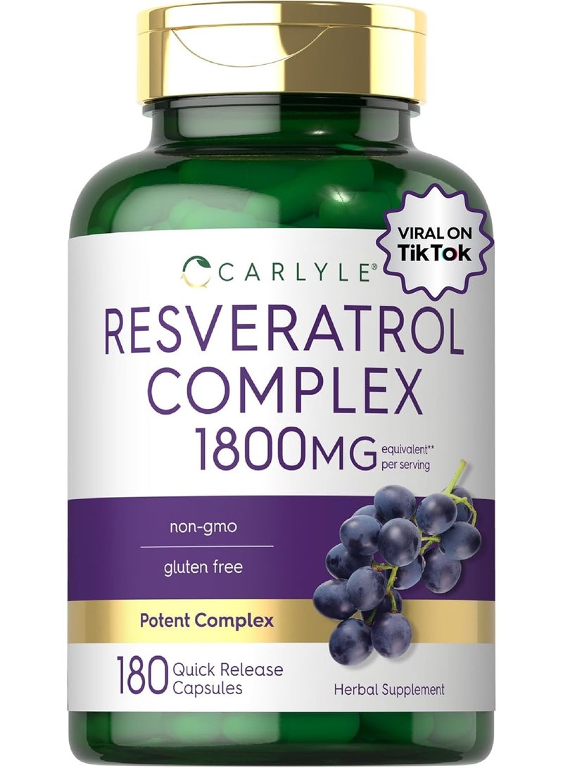 Carlyle Resveratrol Supplement | 180 Capsules | Non-GMO & Gluten Free | Potent Complex
